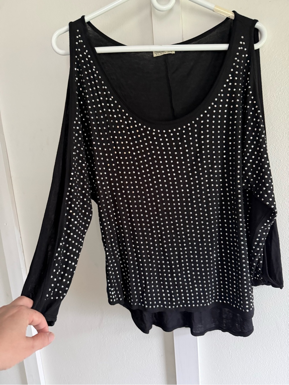 Black Studded Cold-Shoulder Women's Top
